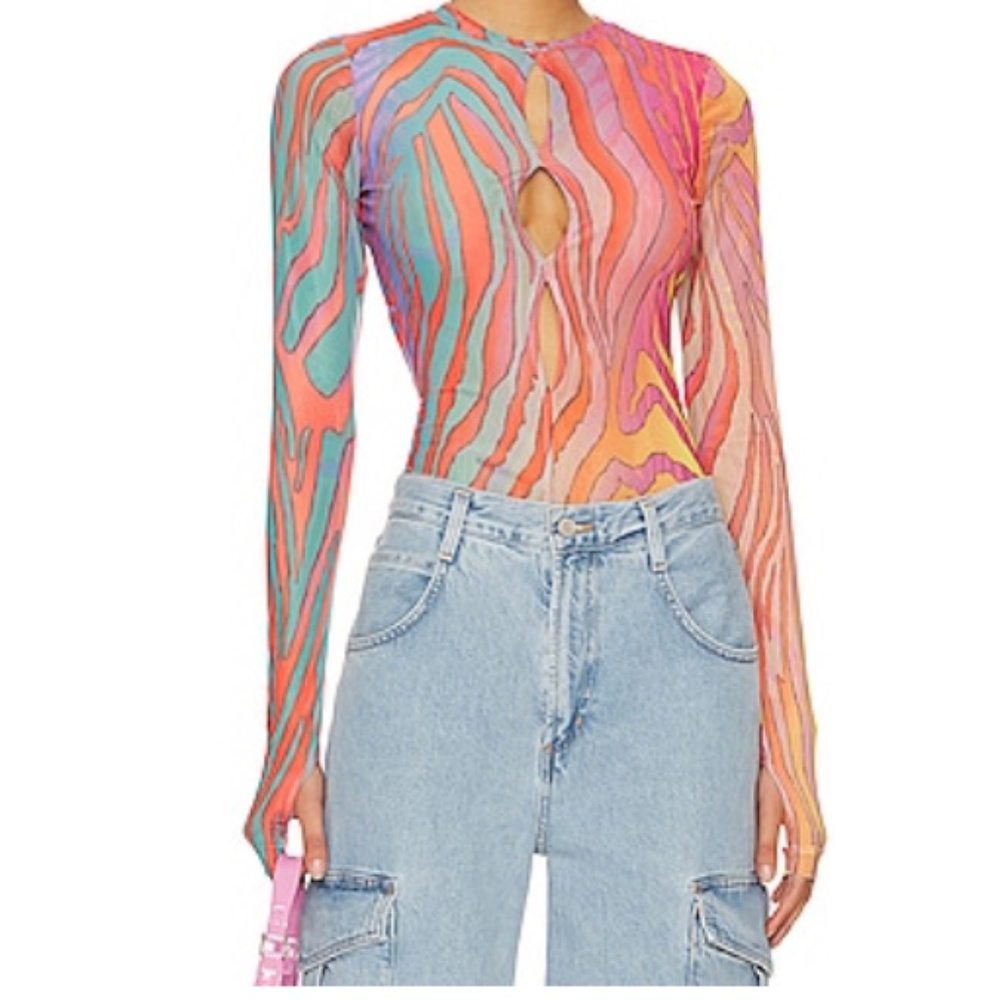 NWT Marilyn Bodysuit in Multi Color Zebra AFRM